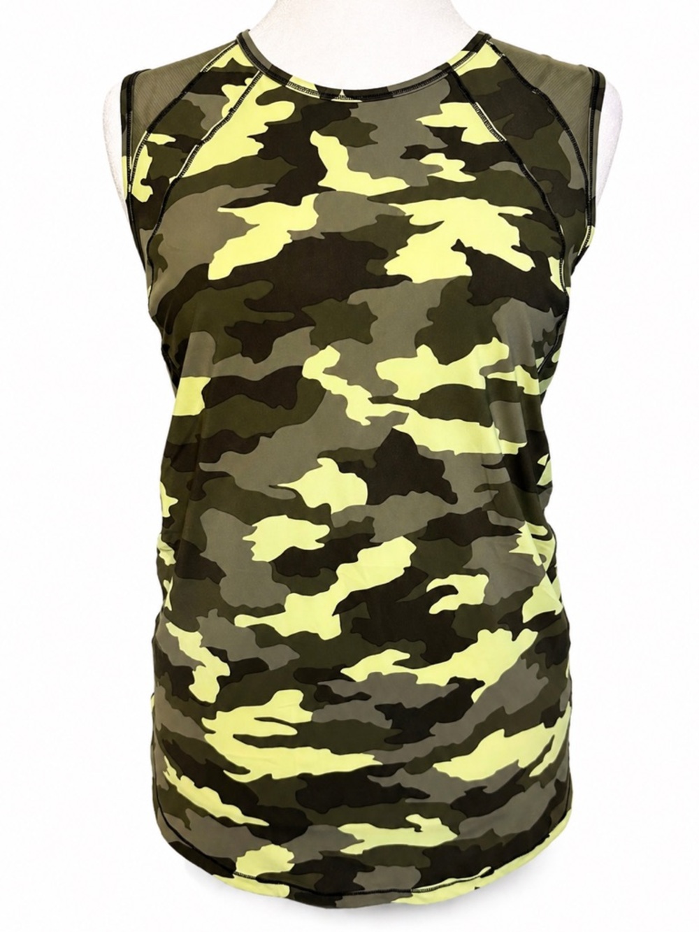 Lululemon Camo Neon Yellow Tank Top Size 14 Mesh Back Activewear